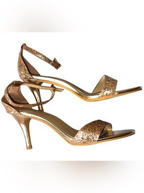 J. Adams Gold Glitter Ankle Strap Heels